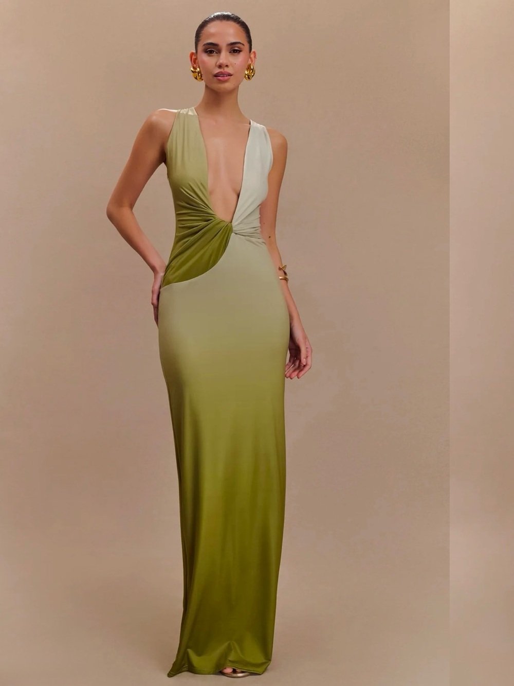 Meshki Stella Draped Slinky Maxi Dress -  Ombre Vintage Olive NWT